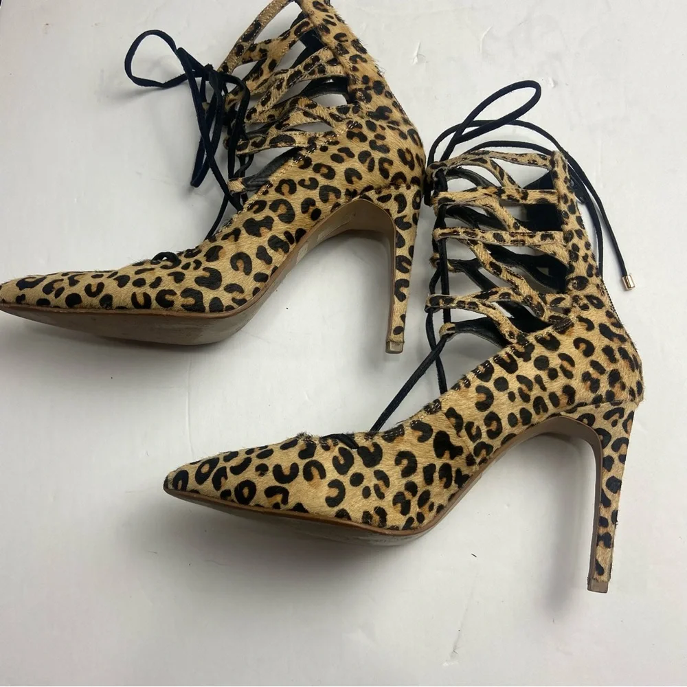 Jeffrey Campbell‎ x Free People Hierro Lace Up Heels Brown Leopard Sz 7